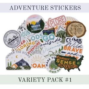 Adventure Stickers x6, Variety #1 Explore Hike Roam Dream